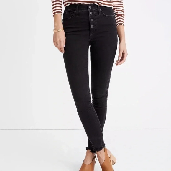 Madewell Berkeley Black 10" High-Rise Skinny Jeans Button-Through Edition - Picture 1 of 14